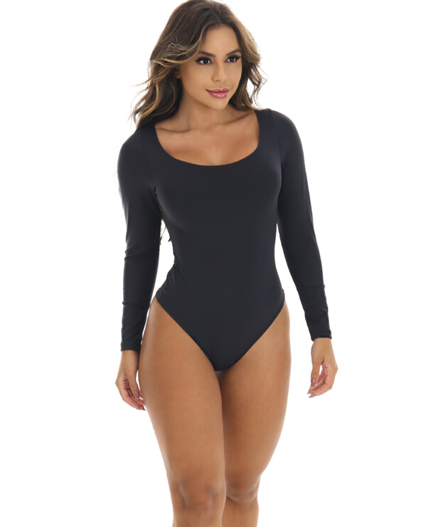 Body preto feminino manga longa