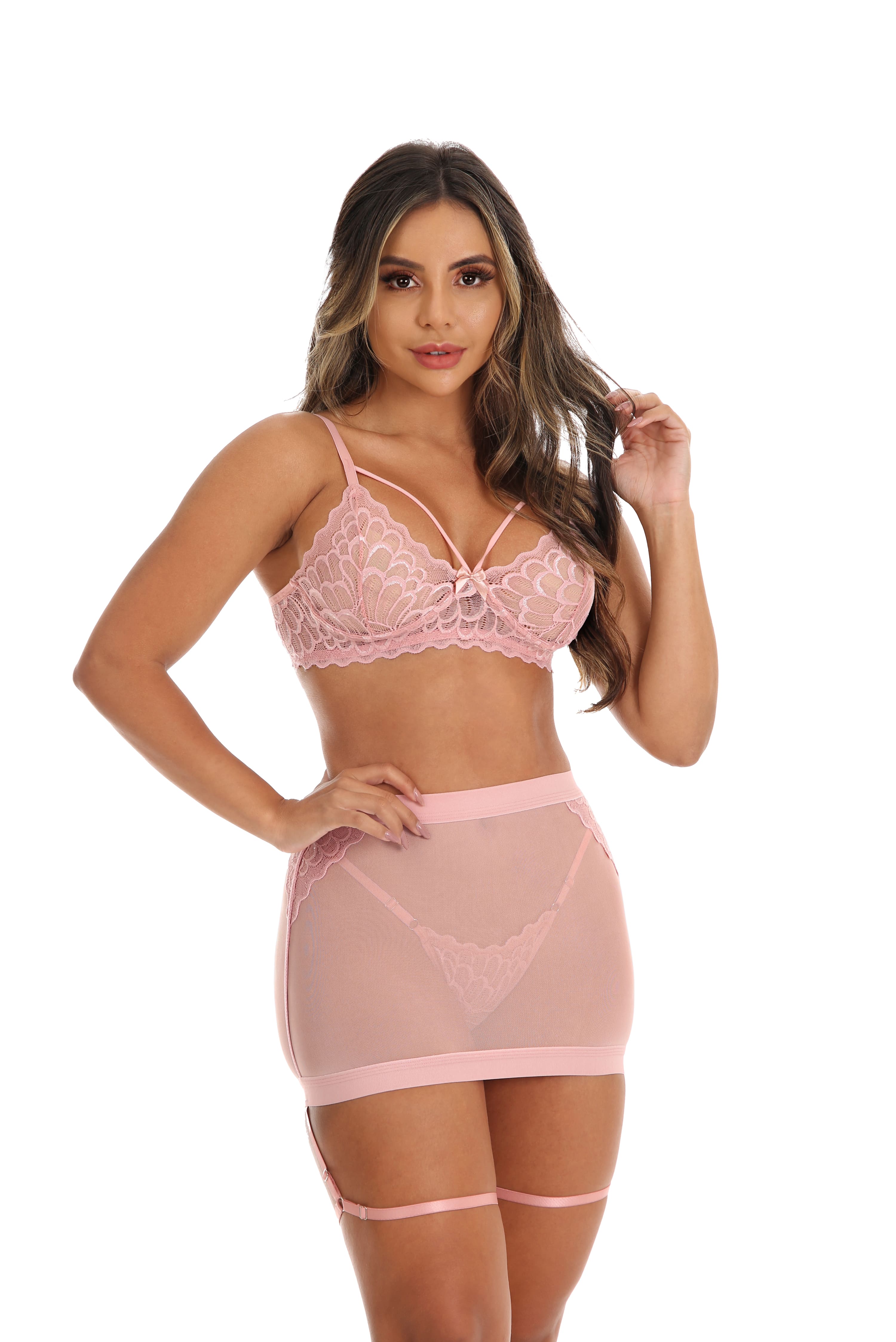  Conjunto sensual sem bojo com Saia transparente – Lais