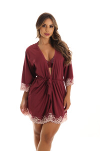 Robe de microfibra com renda bicolor