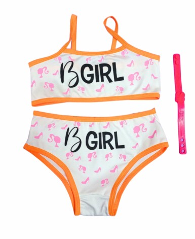 conjunto infantil com pulseira barbie laranja