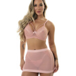 Conjunto sensual sem bojo com saia transparente