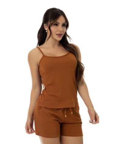 Short Doll Canelado com Bolso - Duda