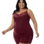 Short Doll em Liganete Estampado com Renda Plus Size