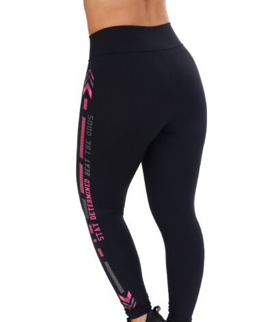 Calça Legging Preta com estampa lateral rosa