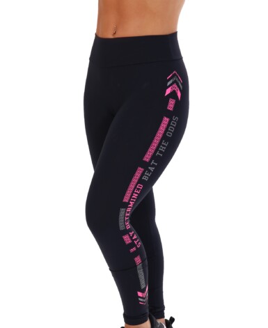 Calça Legging Preta com estampa lateral rosa