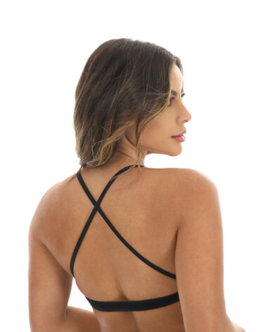 Top preto brilhoso com listra amarela costas