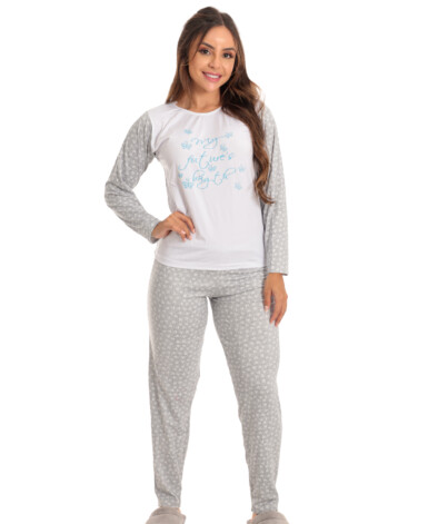 Pijama Longo Feminino em Suede Branco