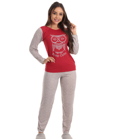 Pijama Longo Feminino em Suede Vermelho