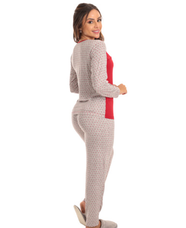 Pijama Longo Feminino em Suede Vermelho