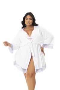 Robe Plus Size de Microfibra com Renda Bicolor