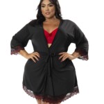 Robe Plus Size de Microfibra com Renda Bicolor