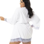 Robe Plus Size de Microfibra com Renda Bicolor