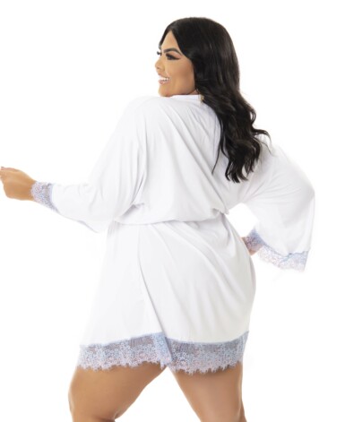 Robe Plus Size de Microfibra com Renda Bicolor