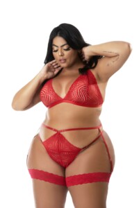 Conjunto sexy plus em renda rubi