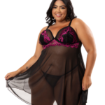 Camisola Plus Size com calcinha em Renda Bicolor