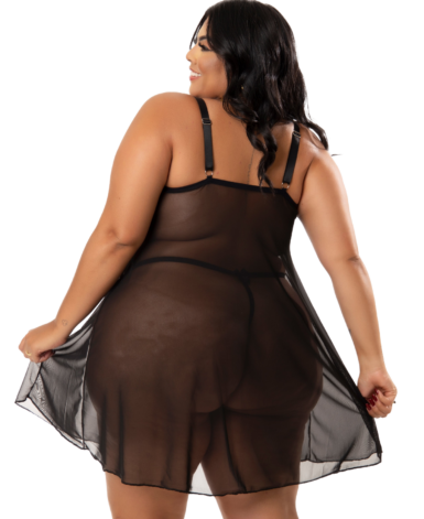 Camisola Plus Size com calcinha em Renda Bicolor