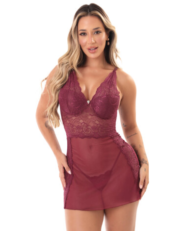Camisola Tule e Renda Sensual com Bojo sensualle
