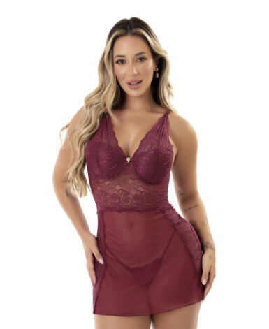 Camisola Tule e Renda Sensual com Bojo