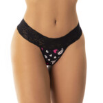 Tanga em Suede Estampado com Renda