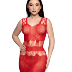 Vestido Bodystocking Vermelho com Strass - Katherine