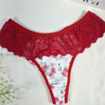 Calcinha Estampada com Renda Vazada nas Laterais