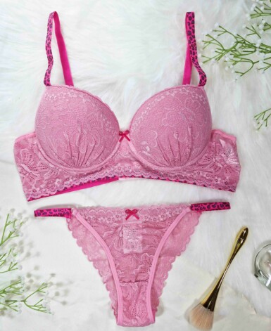 Conjunto de Bojo com Renda e Alça Animal Print