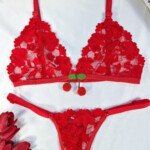 Conjunto Fio Dental de Tule e Renda - Cereja