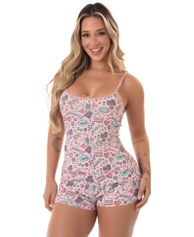 Short Doll Feminino Canelado Estampado - Estela