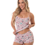 Short Doll Feminino Canelado Estampado - Estela