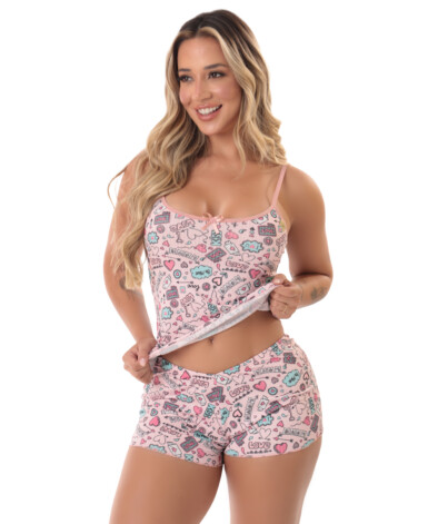 Short Doll Feminino Canelado Estampado - Estela