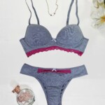 Conjunto de Bojo Mescla com Detalhe em Renda - Mel