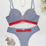 Conjunto de Bojo Mescla com Detalhe em Renda - Mel