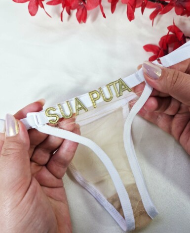 Calcinha de Tule com Regulagem e Frase Personalizável – Cibele – Branco