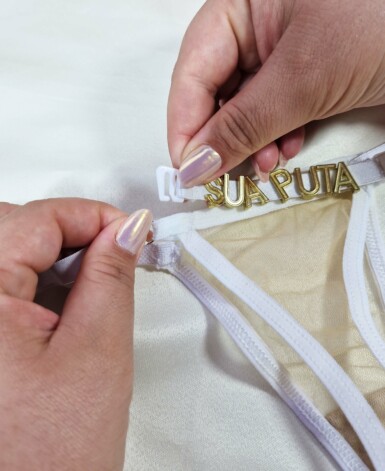 Calcinha de Tule com Regulagem e Frase Personalizável – Cibele – Branco
