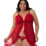 Camisola Aberta Plus Size em Tule e Renda