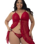 Camisola Aberta Plus Size em Tule e Renda - Selma