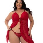 Camisola Aberta Plus Size em Tule e Renda