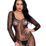 Vestido Bodystocking Com Manga Bordado - Luna