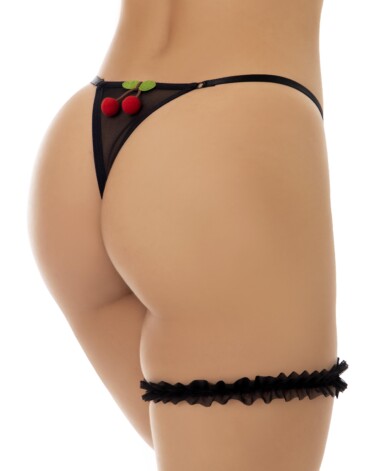 Calcinha Fio Dental de Tule com Perneira - Cereja