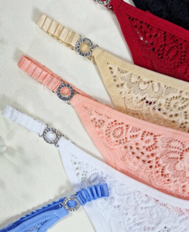 Tanga Fio Dental com Biju e Elástico Franzido