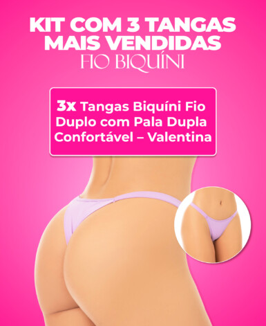 Kit 3 Tangas Biquíni Fio Duplo com Pala Dupla Confortável