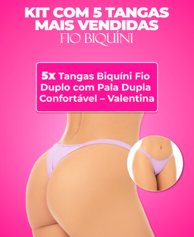 Kit 5 Tangas Biquíni Fio Duplo com Pala Dupla Confortável