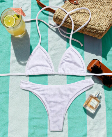 Biquíni Cortininha Canelado Brilhoso - Branco