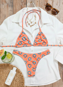 Biquíni Cortininha Estampado - Sol Laranja