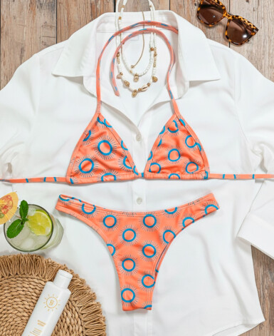 Biquíni Cortininha Estampado - Sol Laranja