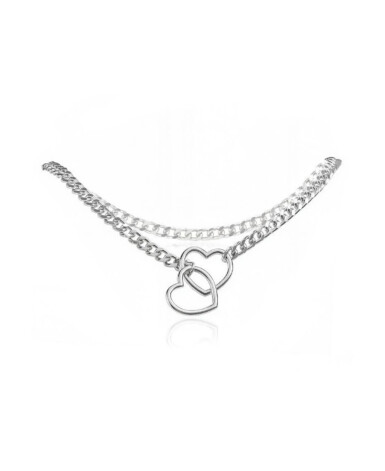 Coleira de Corrente com 2 Corações na Ponta