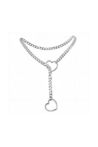 Coleira de Corrente com 2 Corações na Ponta