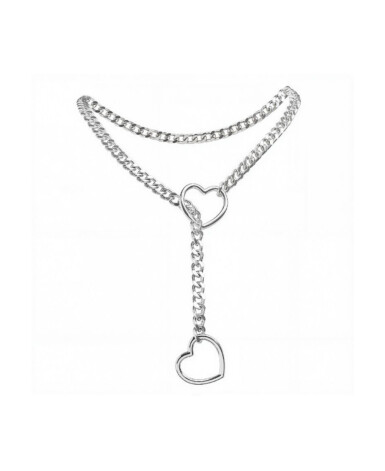 Coleira de Corrente com 2 Corações na Ponta