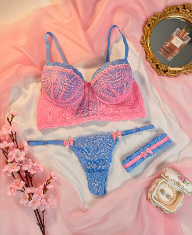 Conjunto de Renda Bicolor com Bojo - Algodão Doce